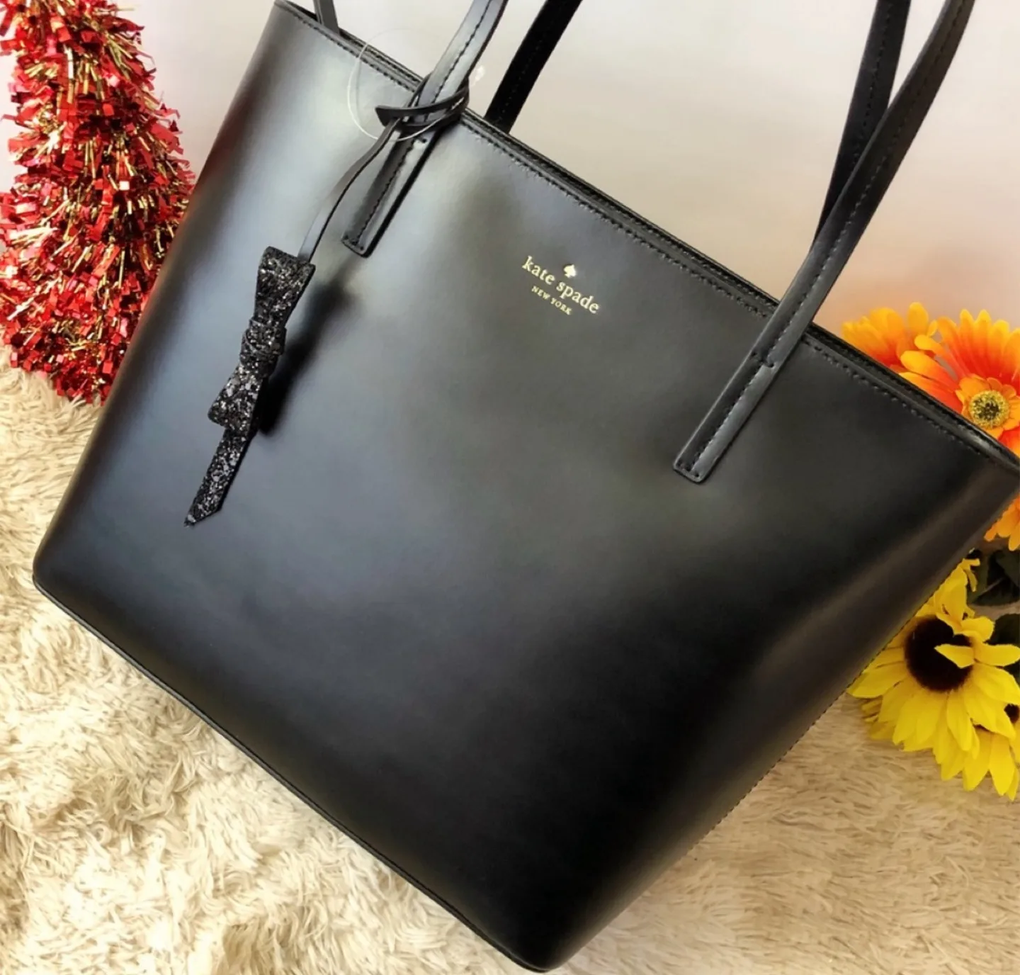 kate spade black leather tote image indicator(4)