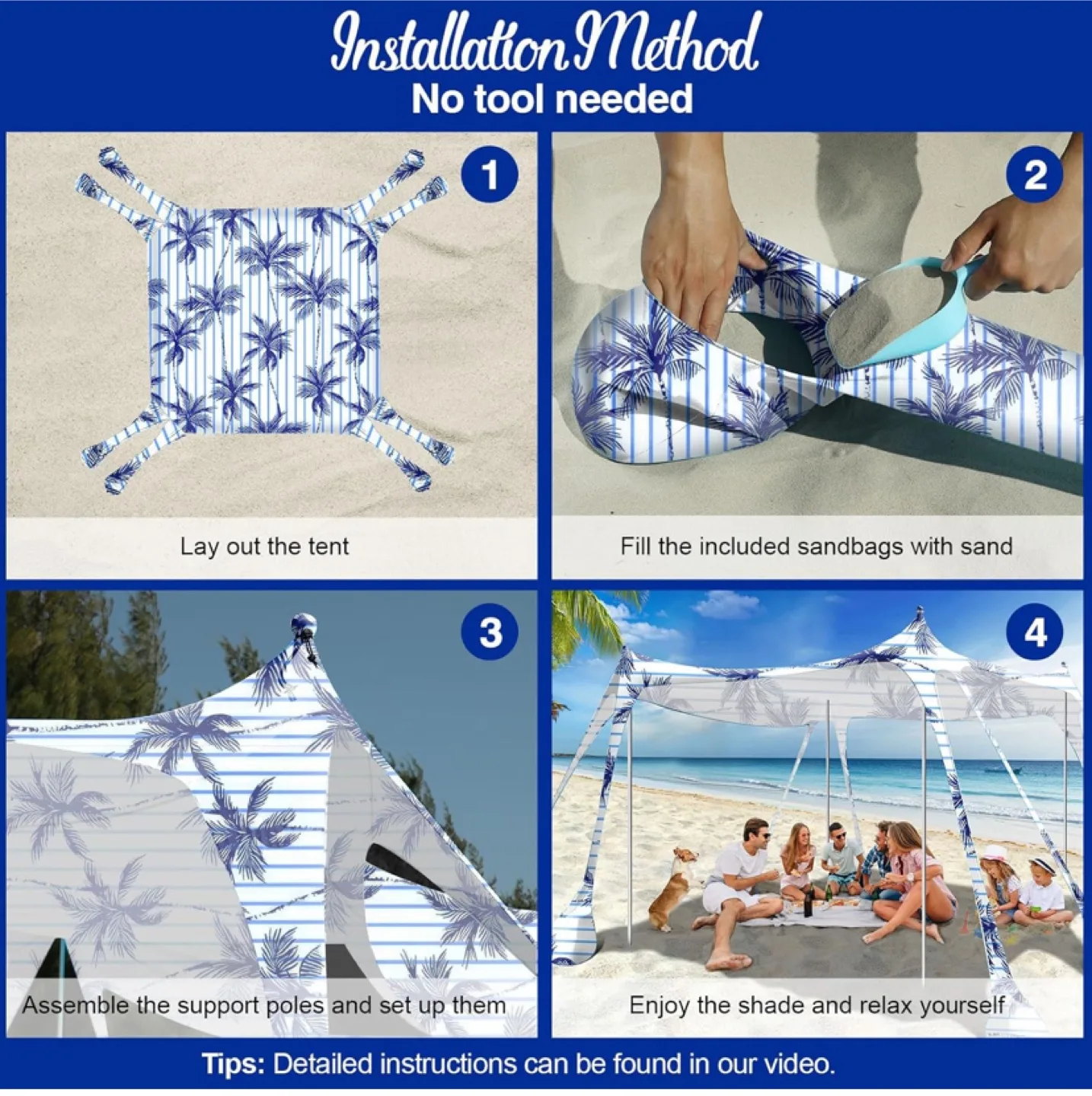 10x10 ft Beach Tent Sun Shelter UPF 50+ - New image indicator(5)