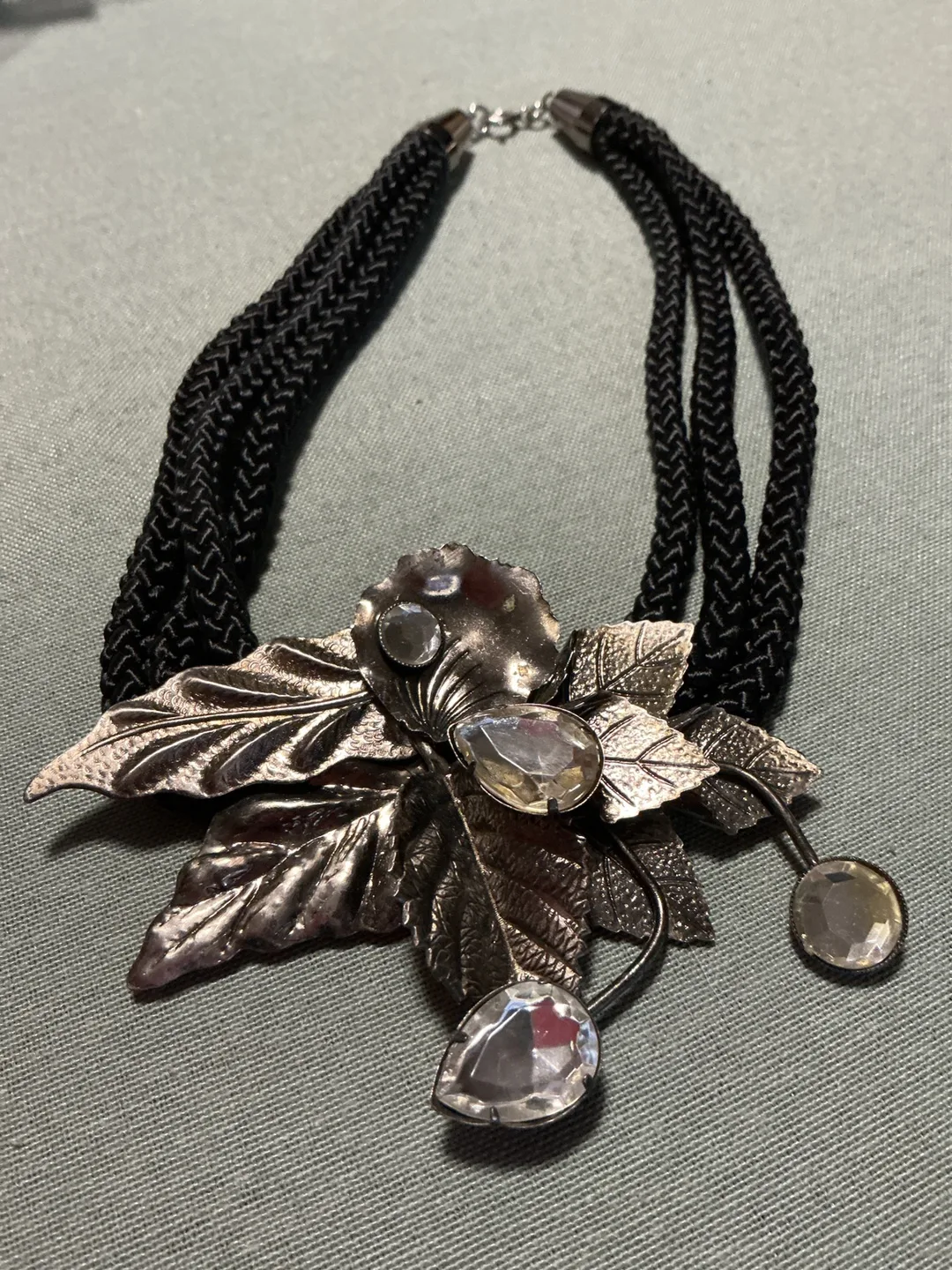 Floral Statement Necklace - Black & Silver thumbnail
