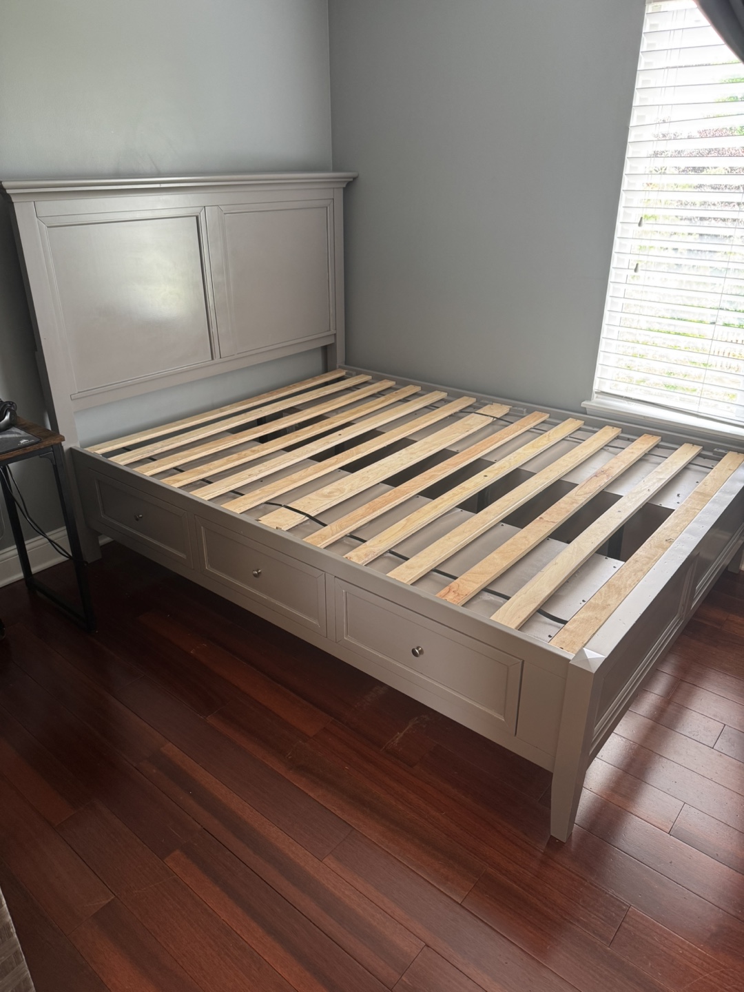 Gray Bed Frame with 6 Drawers