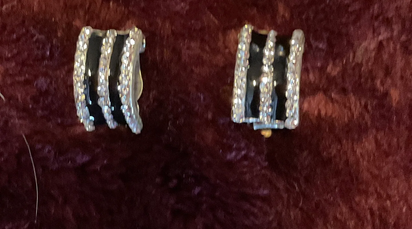 Clip-on Earrings, Black & Silver thumbnail