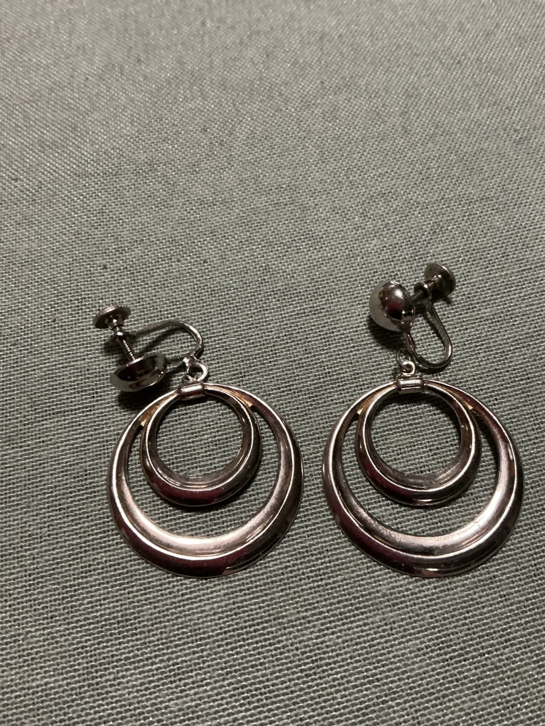 Silver Tone Double Hoop Clip-on Earrings thumbnail