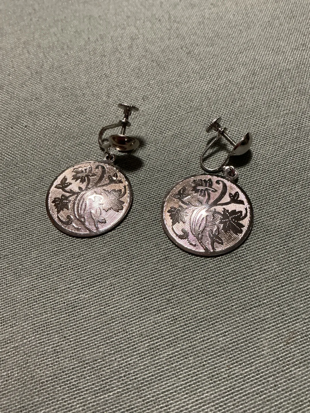 Floral Etched Silver Tone Earrings thumbnail