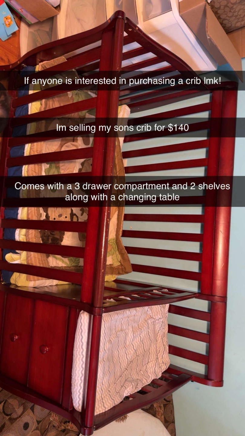 Crib with Changing Table, 3 Drawers & 2 Shelves