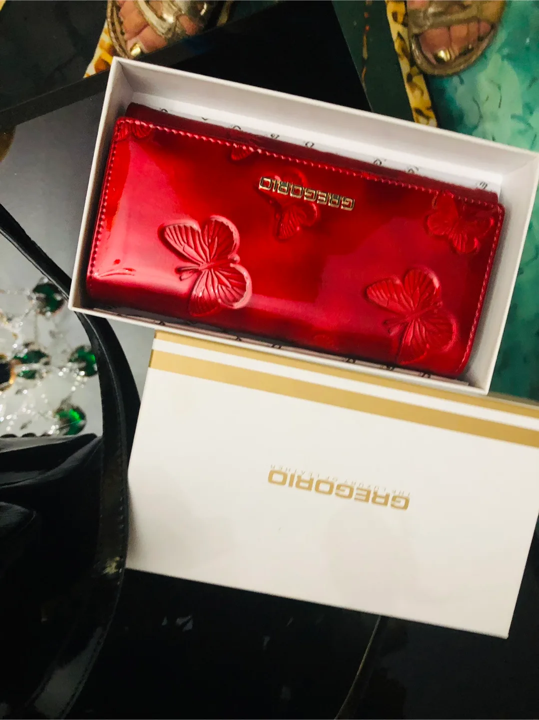Gregorio Red Leather Butterfly Wallet thumbnail
