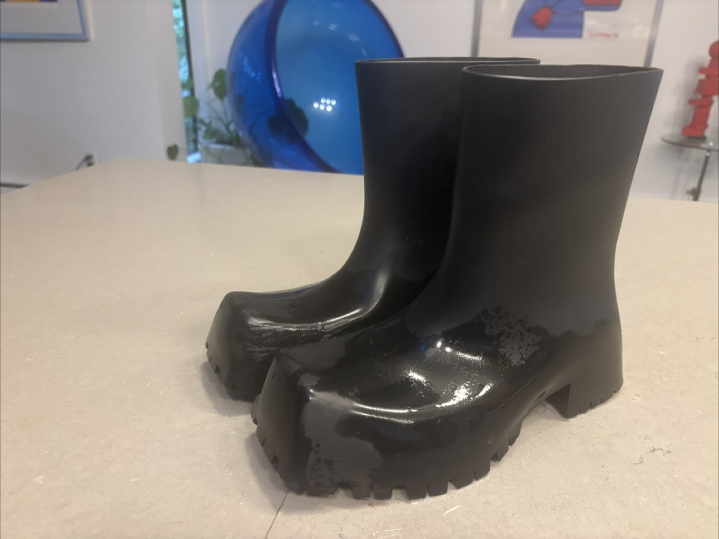 Black square toe Chunky Heel Boots
