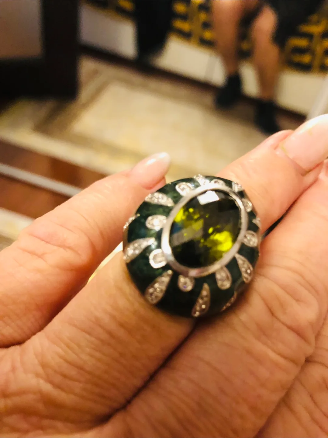 Real silver stamped Ring with green stone thumbnail