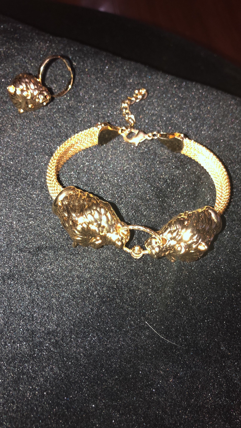 24 k Gold  plated Lion Head Bracelet & Ring Set