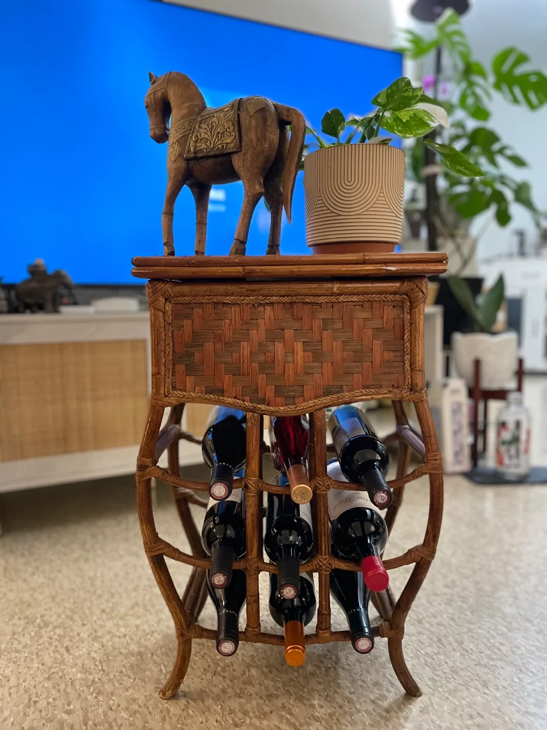Wicker Wine Rack Storage Table thumbnail