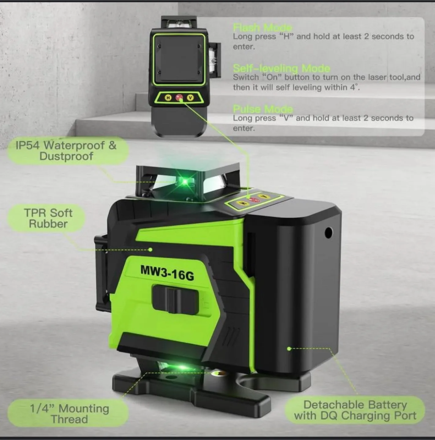 16 Line Laser Level 360 Self  Green laser with 2 Batteries