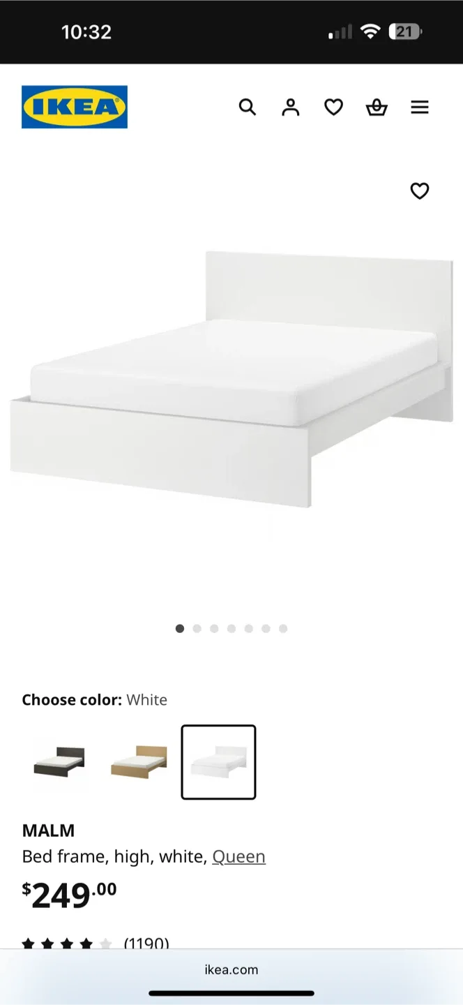 IKEA MALM Queen Bed Frame - White thumbnail