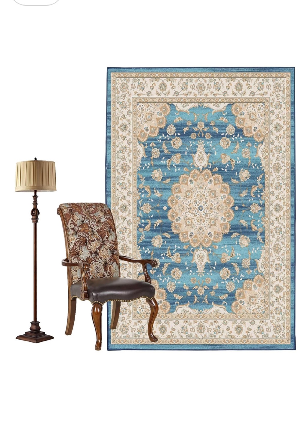 Blue Floral Chenille Area Rug - Brand New - photo 2