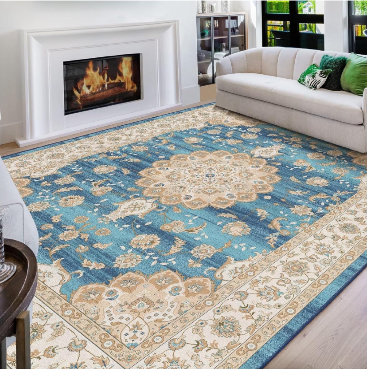 Blue Floral Chenille Area Rug - Brand New