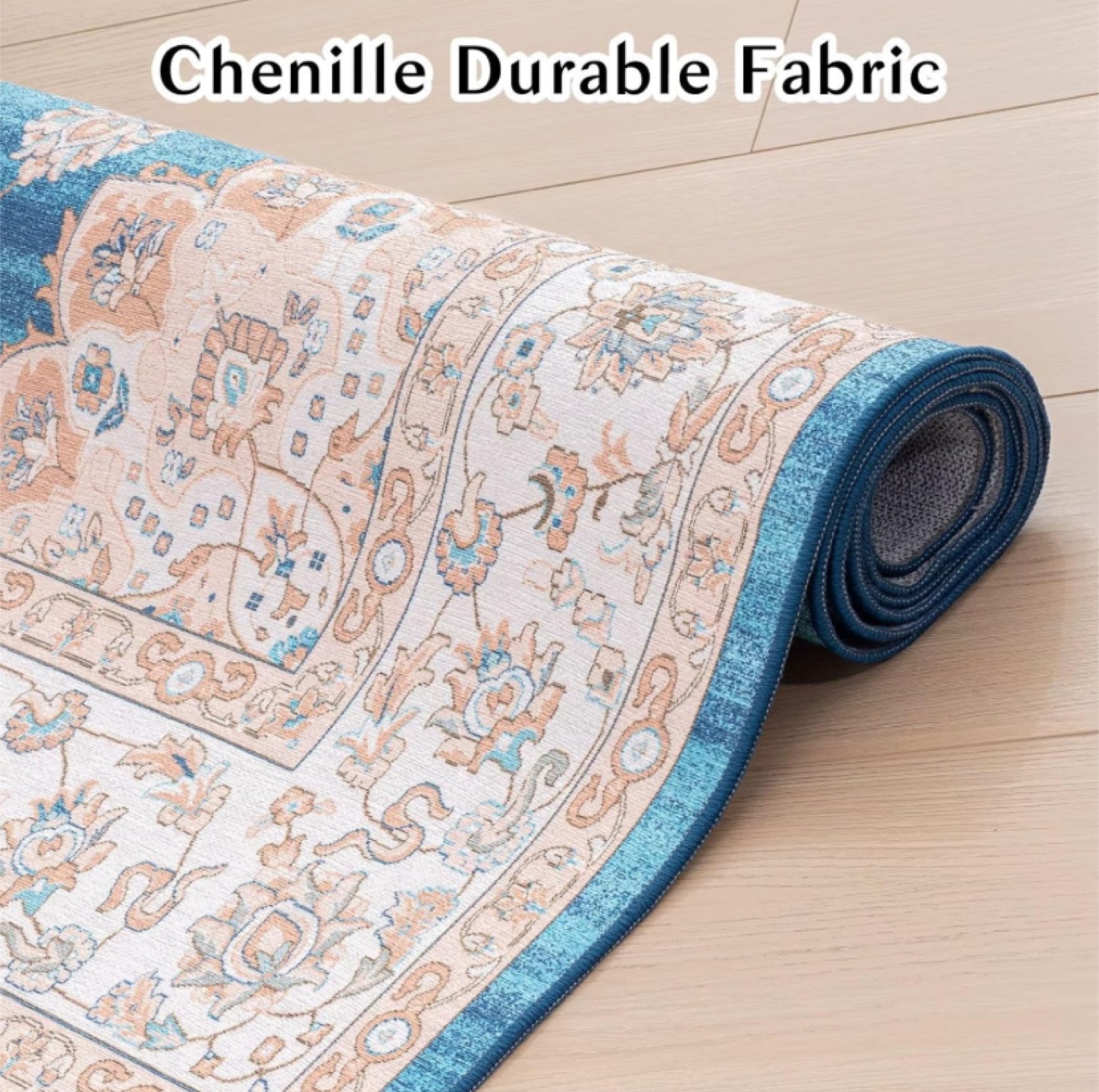 Blue Floral Chenille Area Rug - Brand New - photo 3