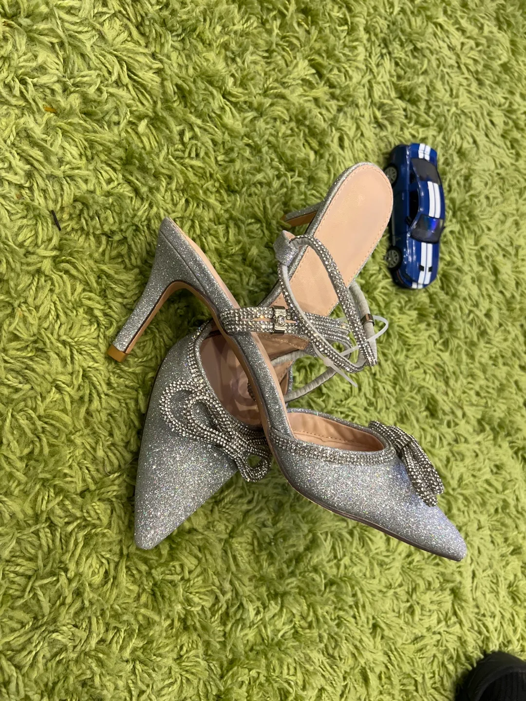 Silver Glitter Heels with Bow Detail image indicator(3)