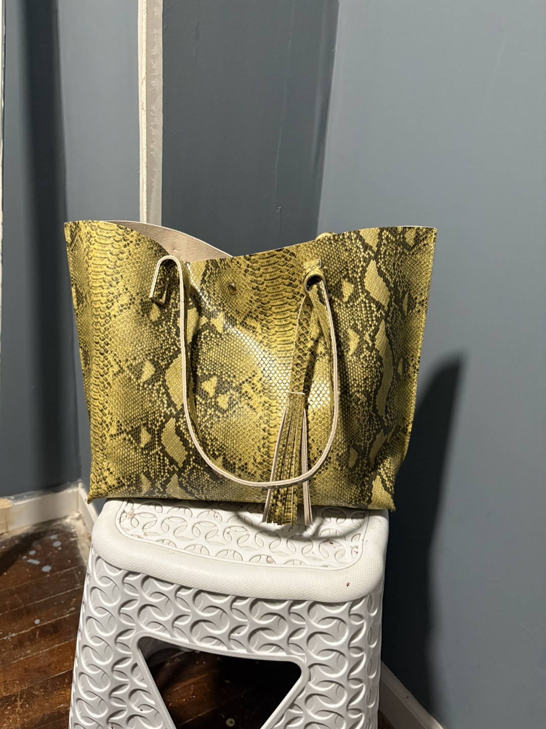 Yellow Snakeskin Print Tote Bag