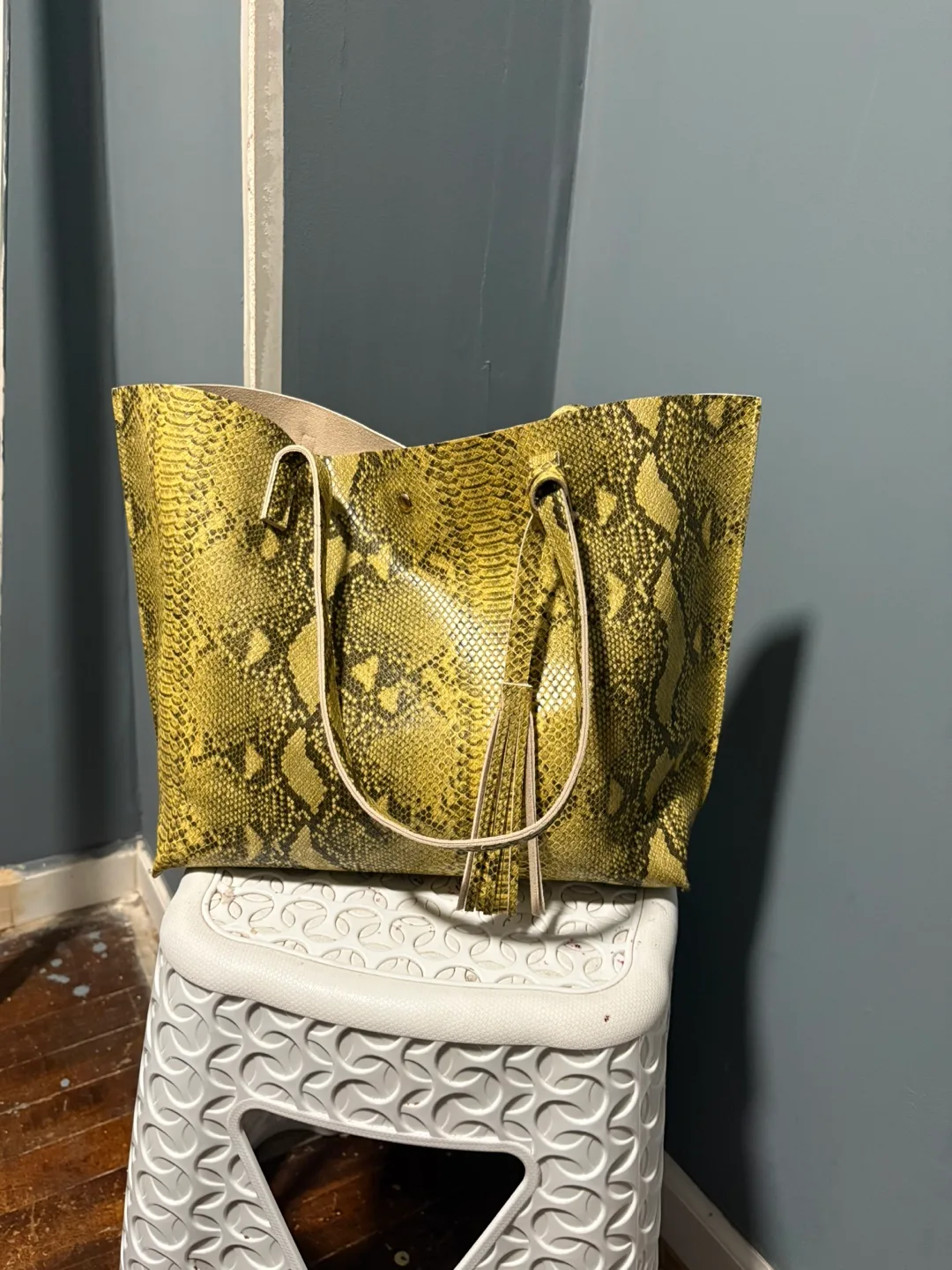 Yellow Snakeskin Print Tote Bag thumbnail