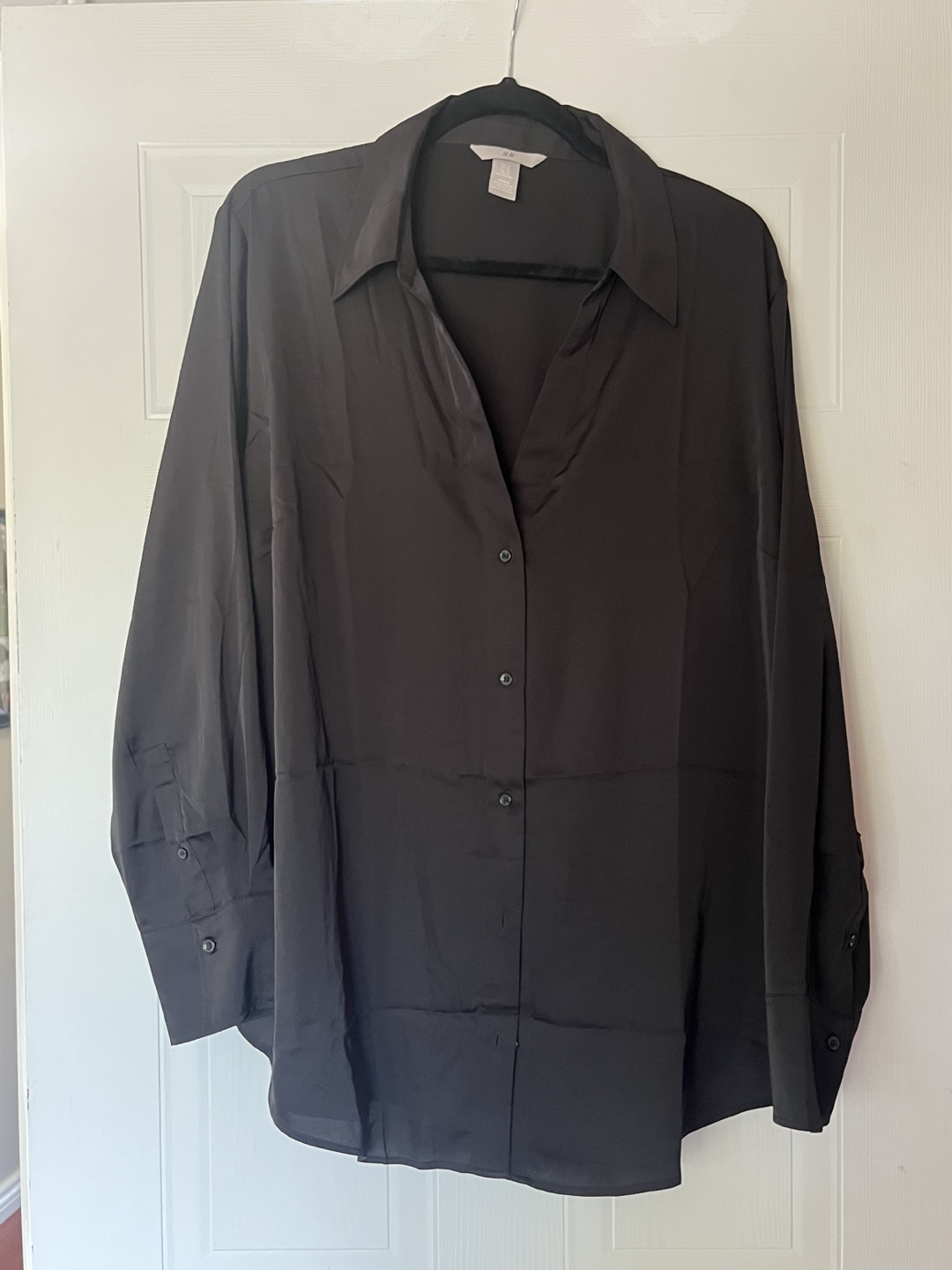 H&M Black silk  Blouse - Size XL