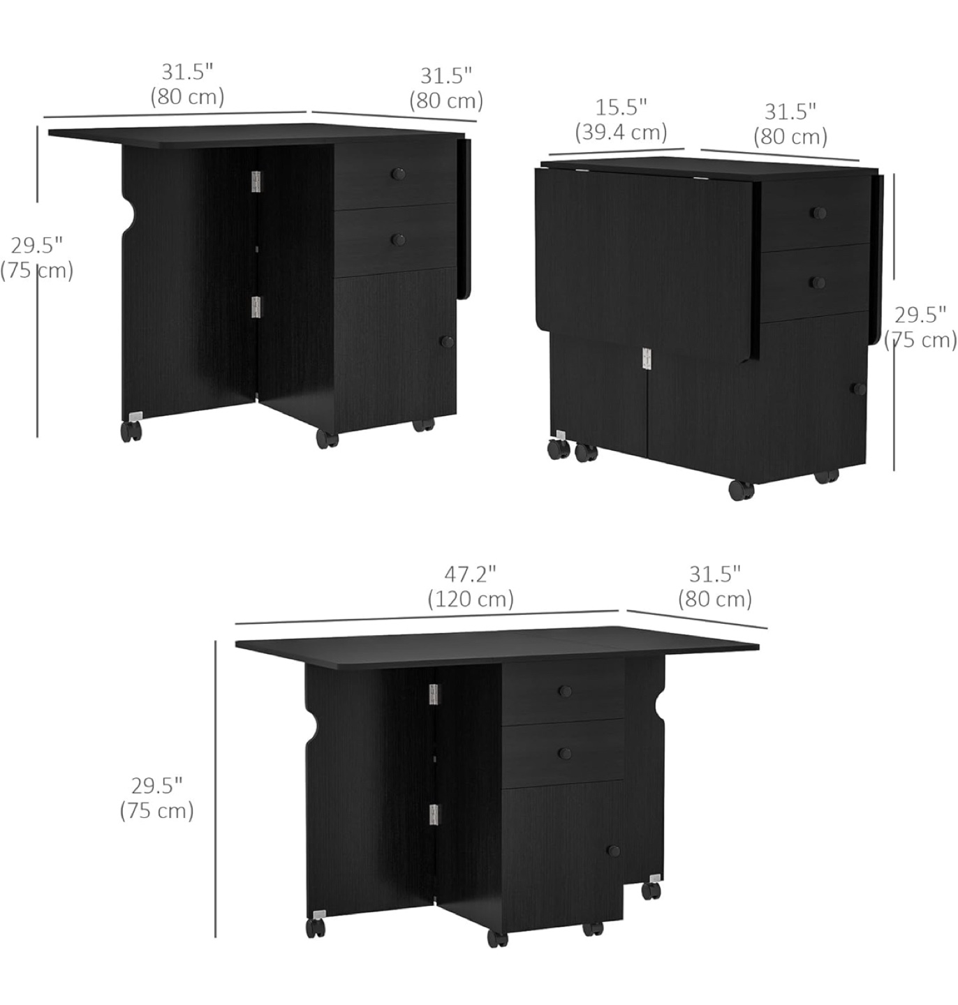 Black Folding Drop Leaf Table - photo 5