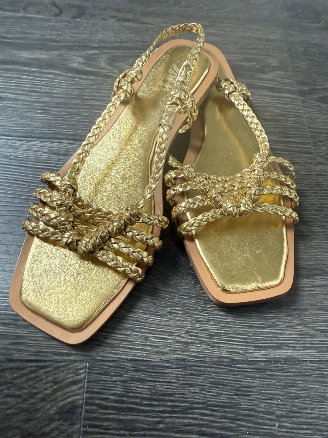 Zara Gold Braided Sandals - Size 37
