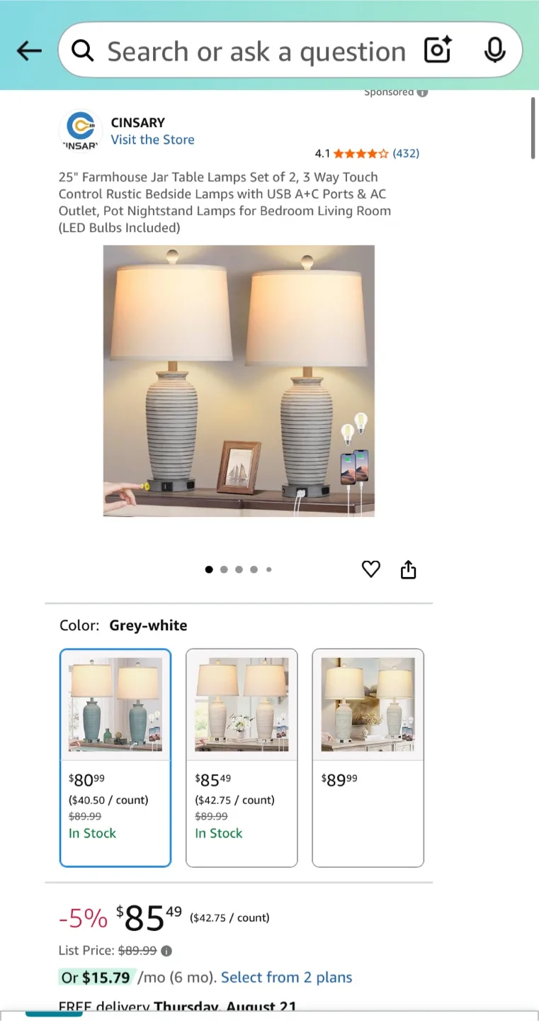 Sinsary 25" Farmhouse Jar Table Lamps Set of 2 - New image indicator(6)