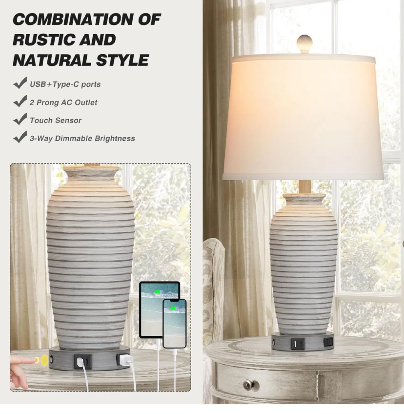 Sinsary 25" Farmhouse Jar Table Lamps Set of 2 - New image indicator(4)