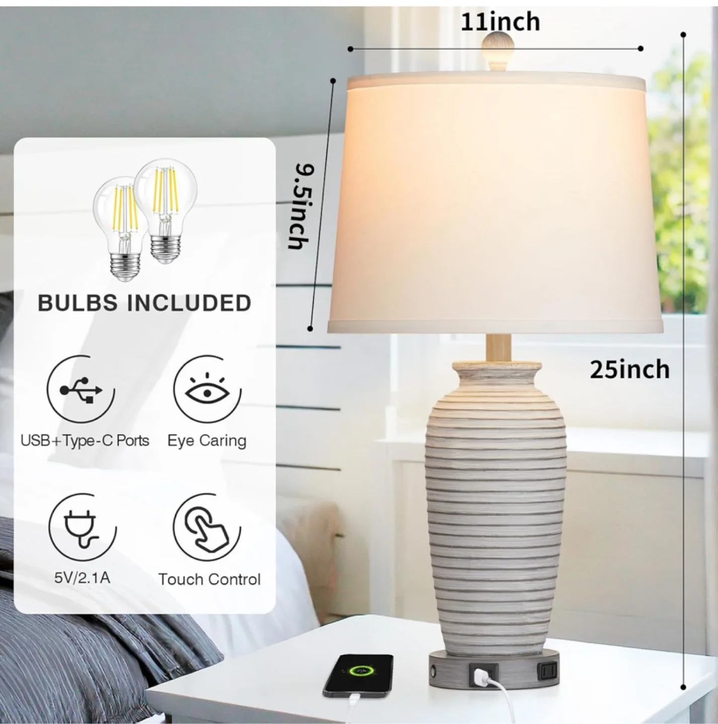 Sinsary 25" Farmhouse Jar Table Lamps Set of 2 - New image indicator(5)