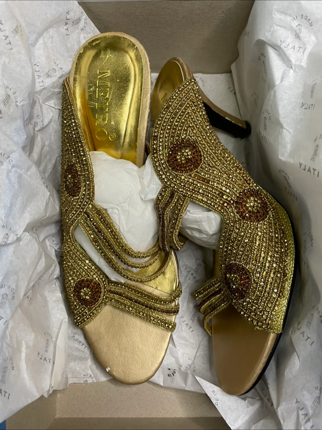 Metro Gold Beaded Heels - Size 38 thumbnail