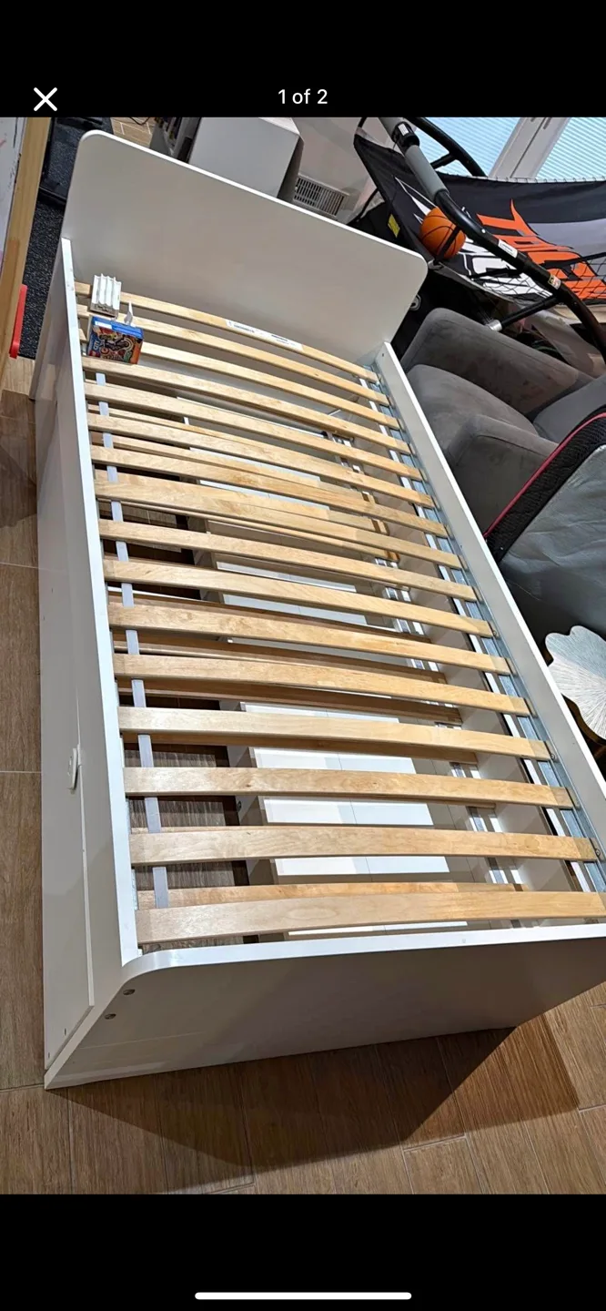 White Twin Bed Frame with Pullout bed+ storage drawers thumbnail