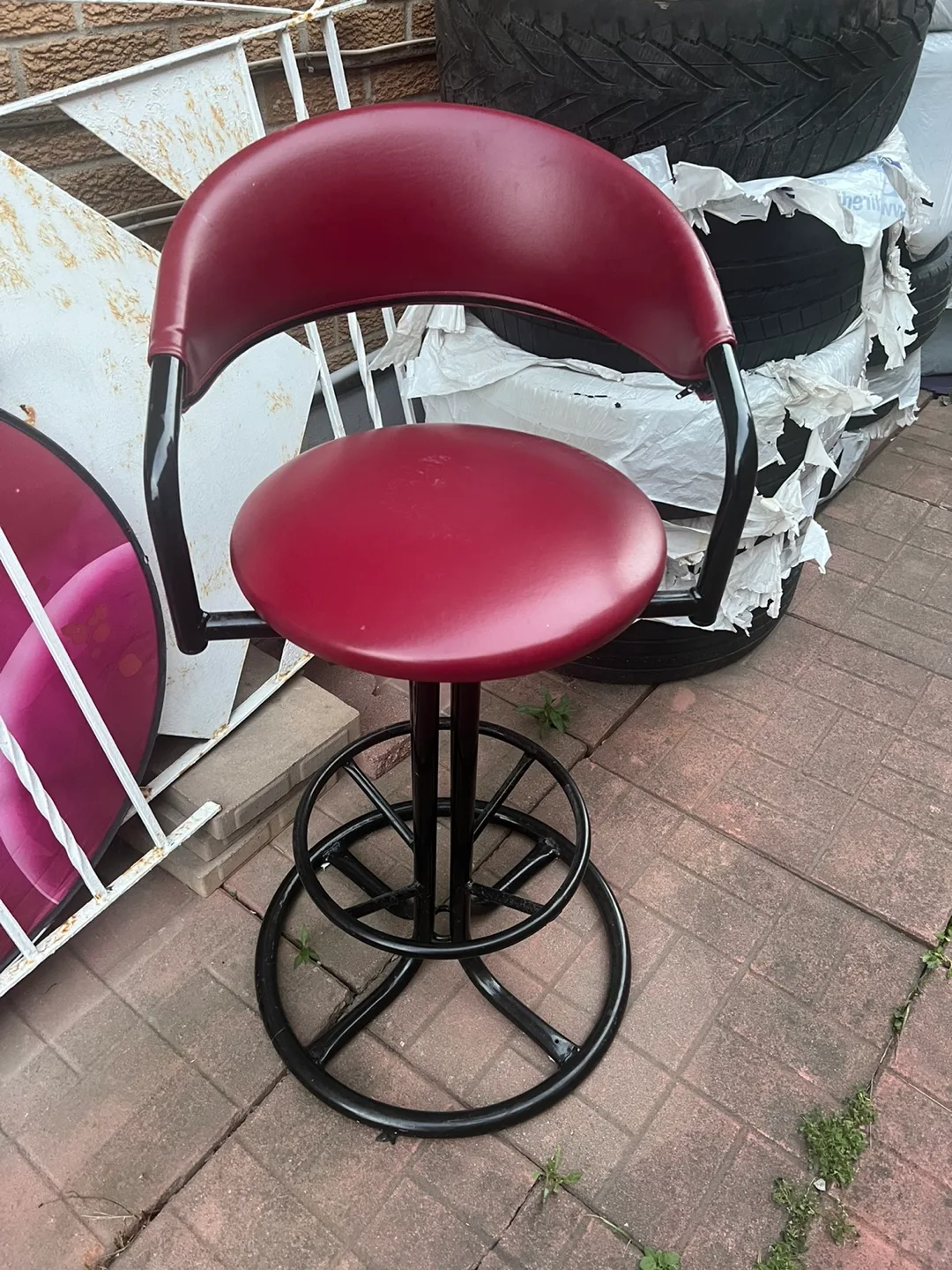Red & Black Swivel Bar Stool Leather thumbnail