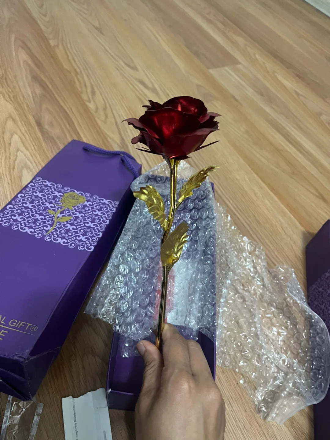 Red & Gold Artificial Rose with Box thumbnail