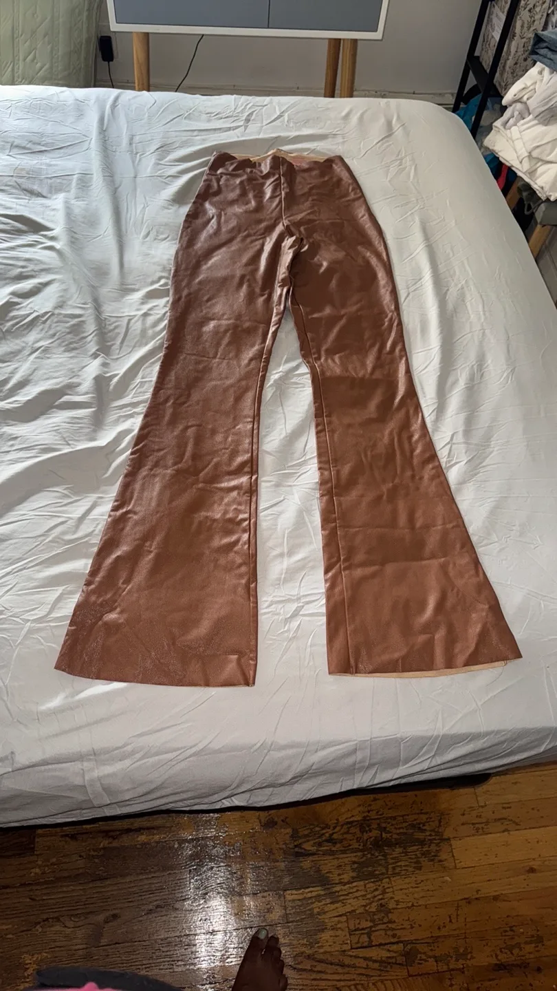 Brown Faux Leather Flare Pants thumbnail
