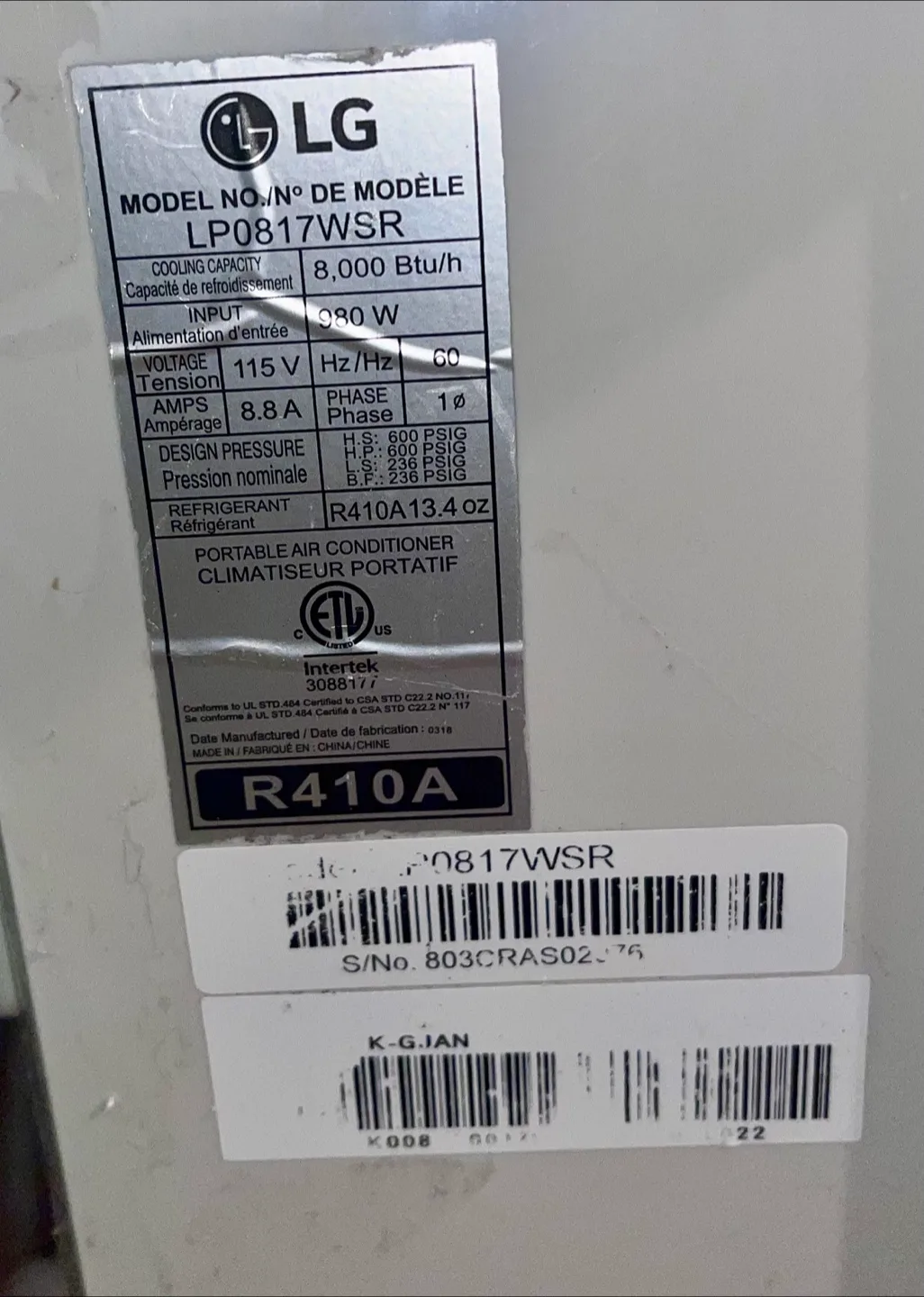 LG Portable Air Conditioner LP0817WSR - 8000 BTU image indicator(5)