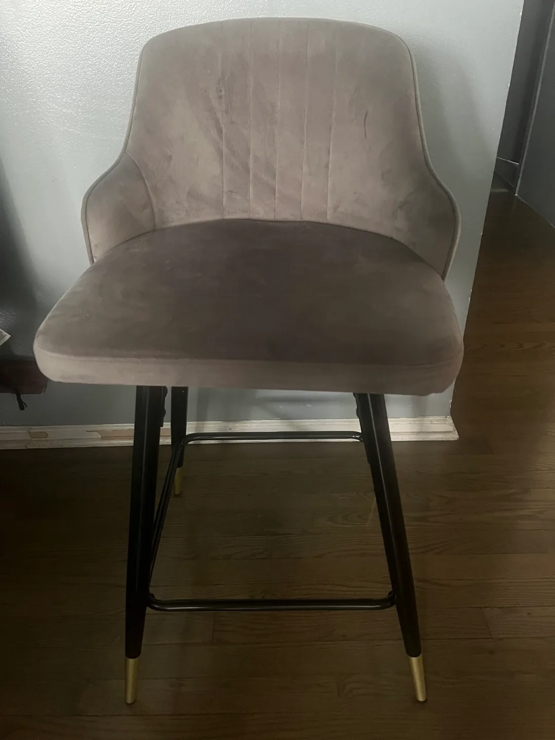 Set of 4 Gray Velvet Bar Stools thumbnail