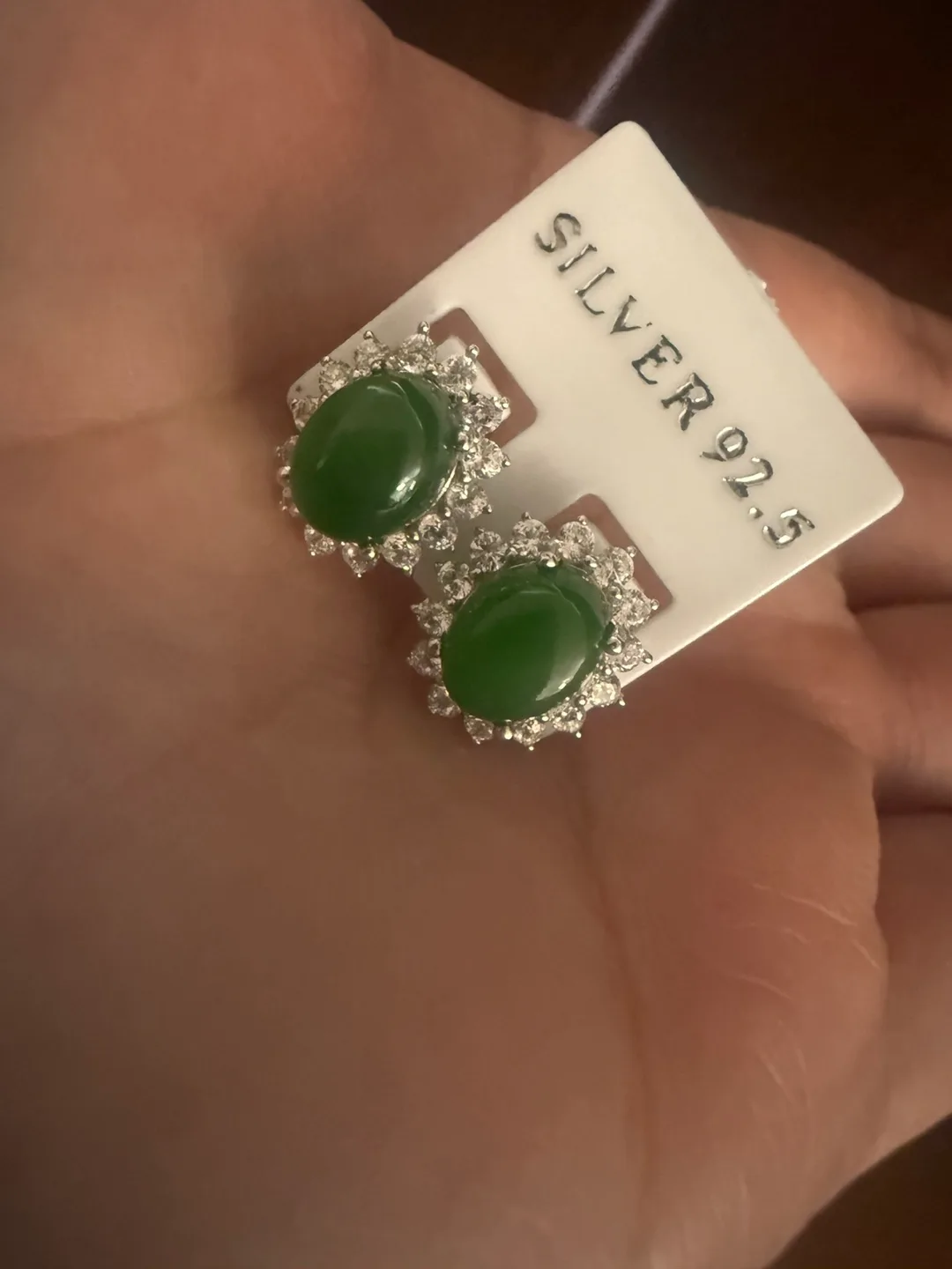 Silver 92.5 Green Jade Earrings thumbnail
