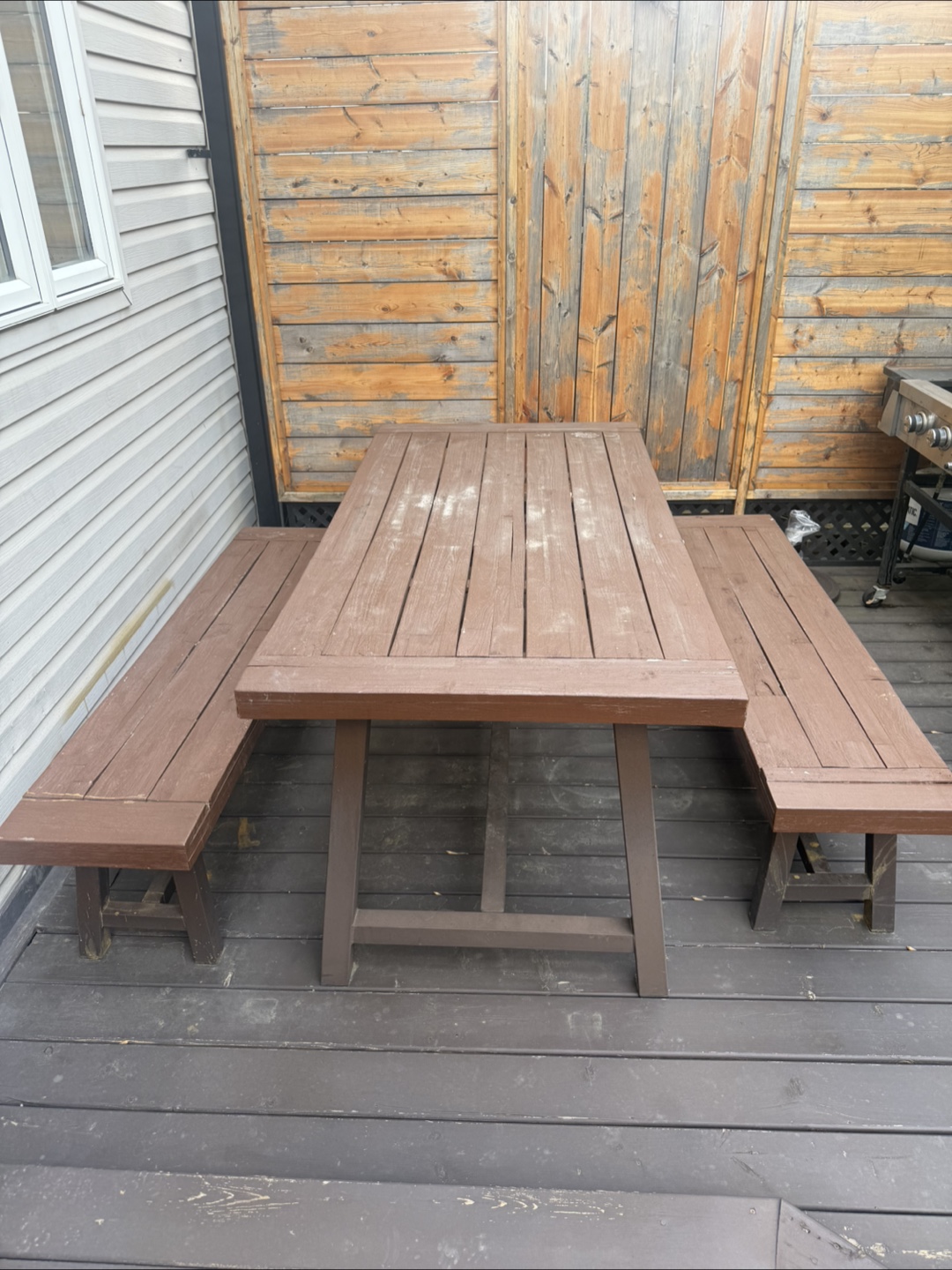 Brown Wooden Outdoor Table with Benches