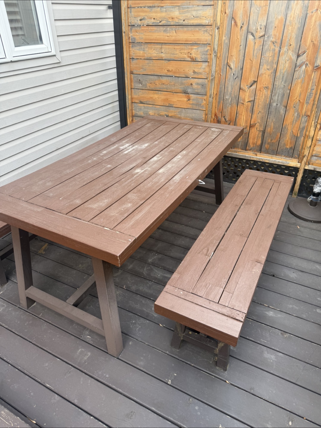 Brown Wooden Outdoor Table with Benches - photo 2
