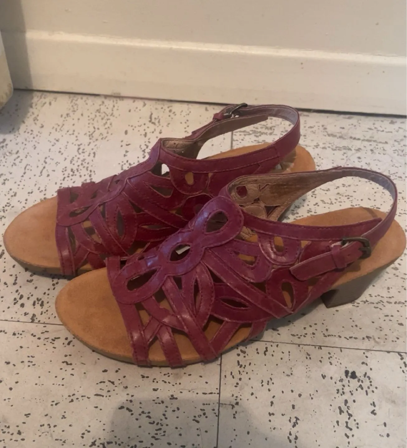 Josef Seibel Burgundy Leather Sandals Size 10 thumbnail
