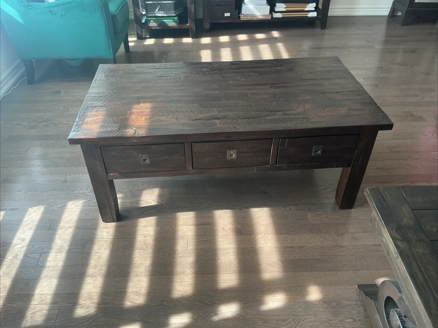 Dark Wood Coffee Table with Drawers thumbnail
