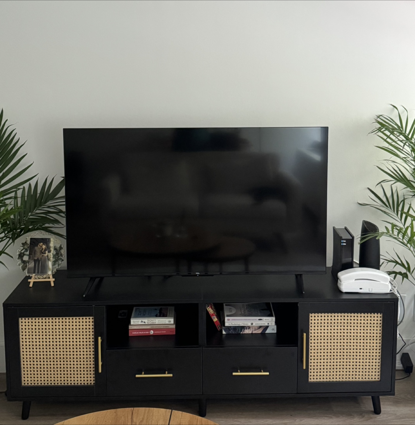 Black TV Stand with Rattan Doors - photo 2