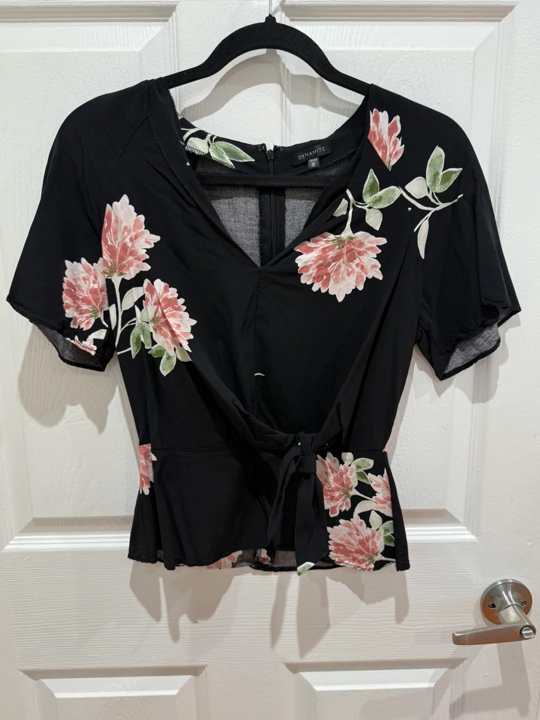 Dynamite Black Floral Blouse, Size XS thumbnail