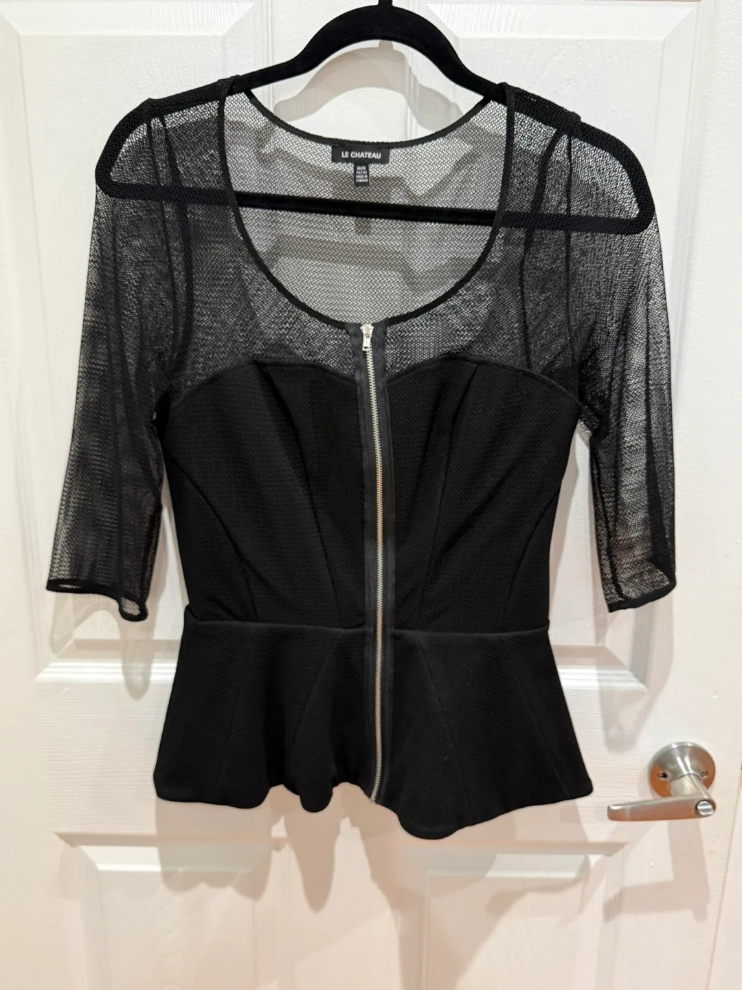 Le Chateau Black Mesh Overlay Peplum Top thumbnail