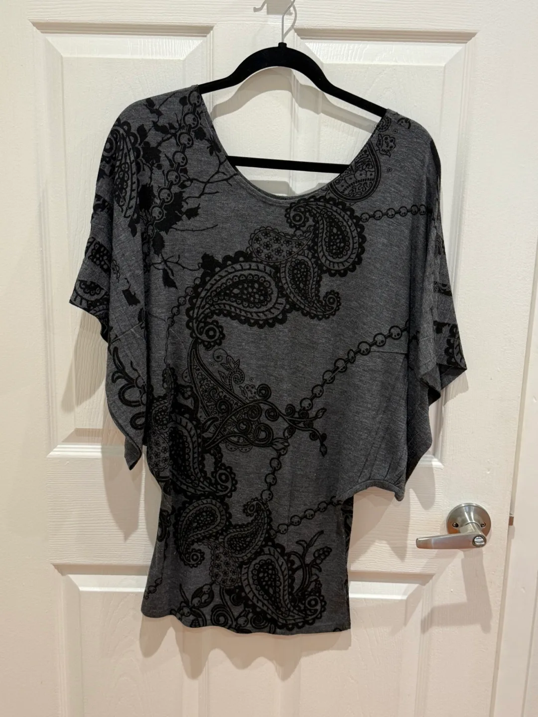 Women's Grey and Black Paisley Print Top thumbnail