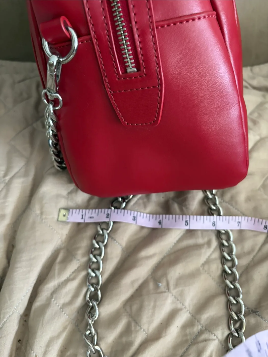 Danier Red Leather Top handle Bag w/detachable chain strap image indicator(4)