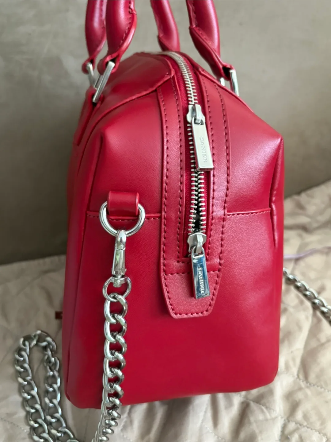 Danier Red Leather Top handle Bag w/detachable chain strap image indicator(3)