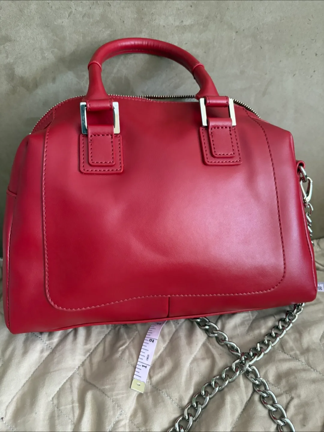 Danier Red Leather Top handle Bag w/detachable chain strap image indicator(2)