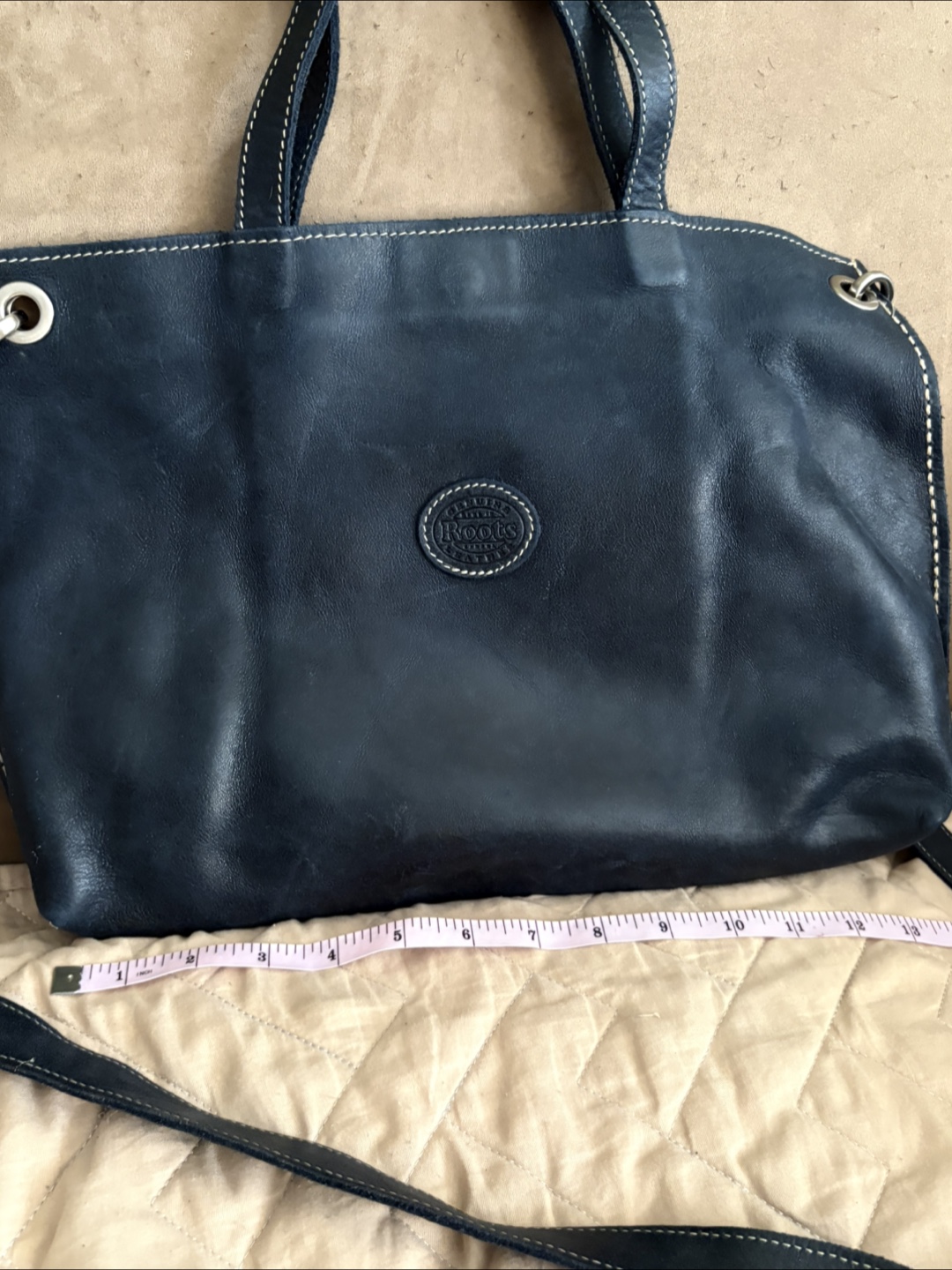 Roots Black Leather Crossbody Bag