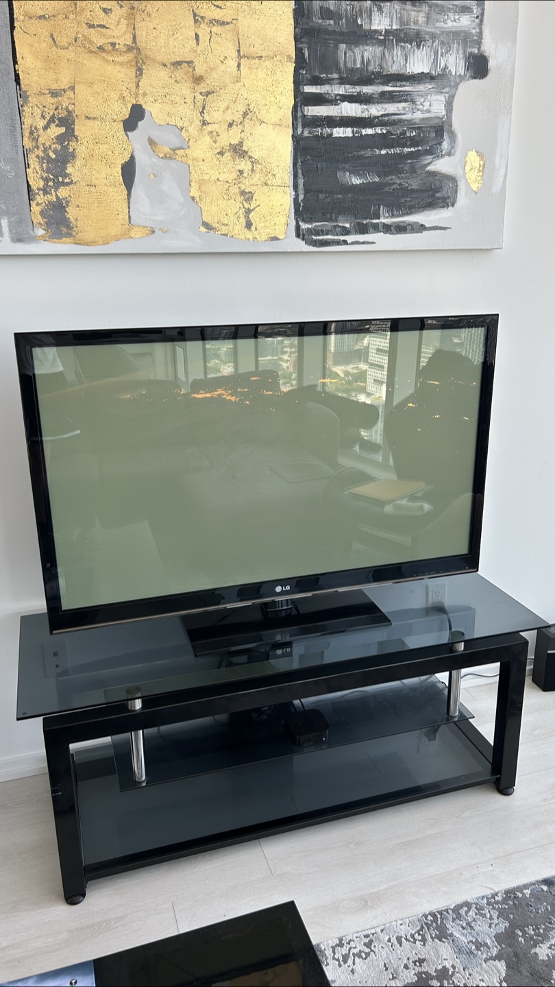 50” LG TV & Black Glass TV Stand