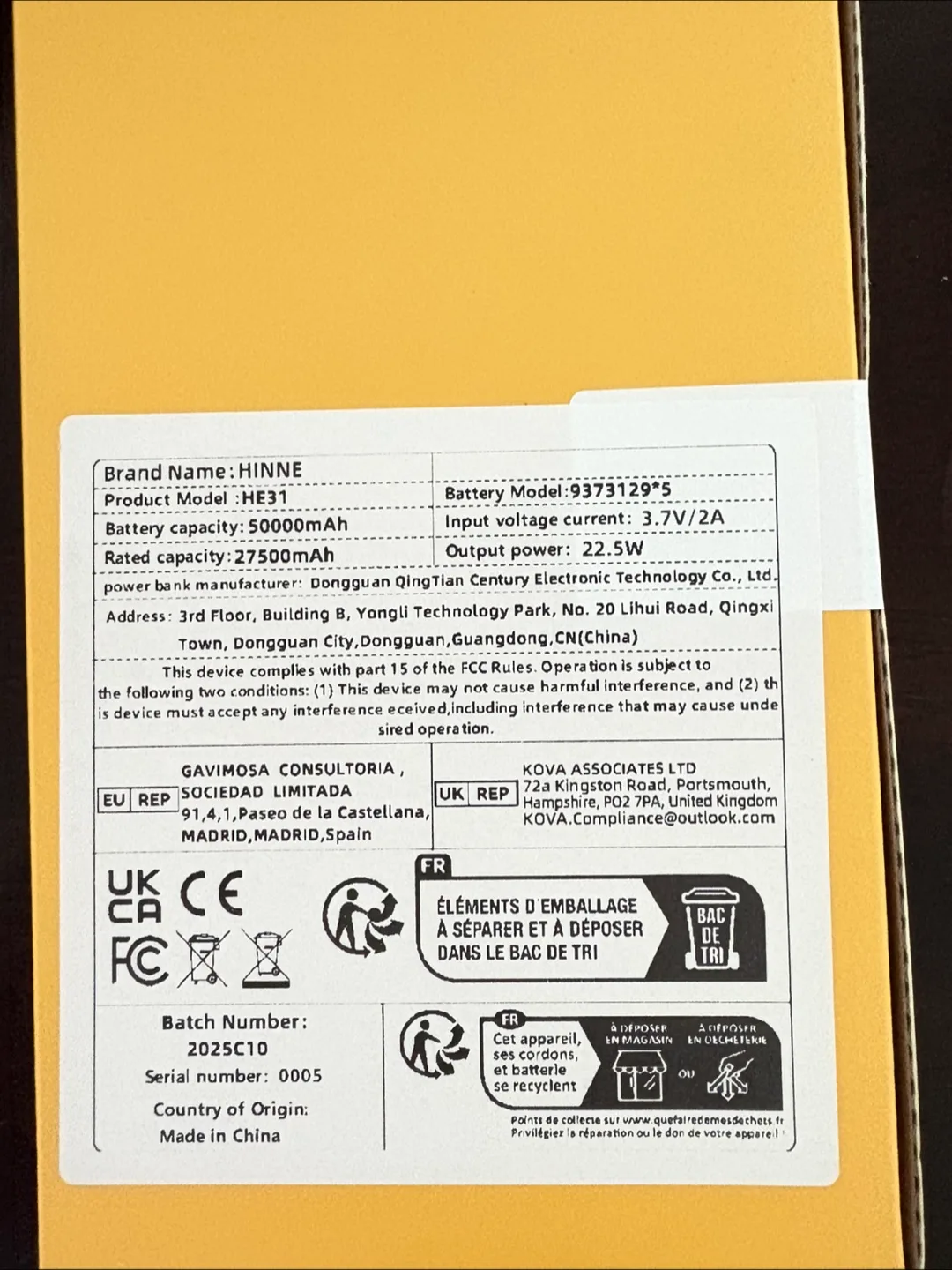 Power Bank Hinne HE31 50000mAh - New in Box image indicator(2)