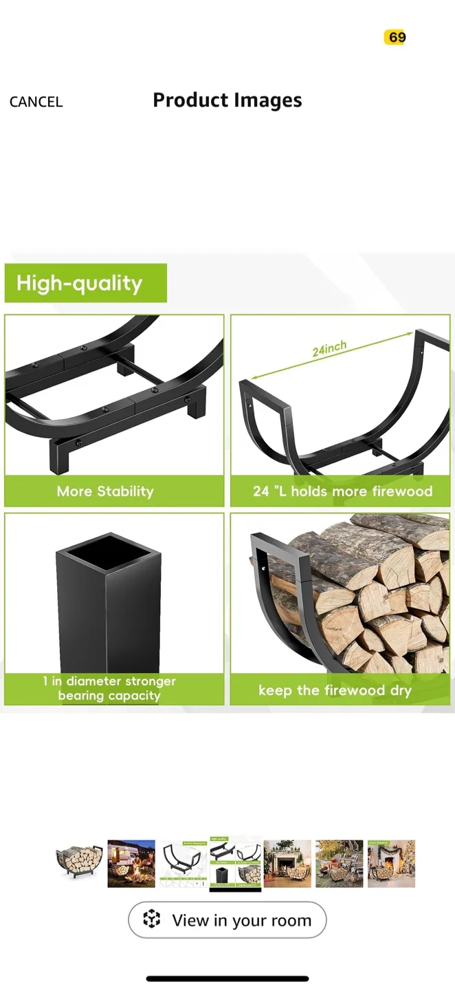 New in box - 24” Firewood Rack for Outdoor and Indoor image indicator(3)